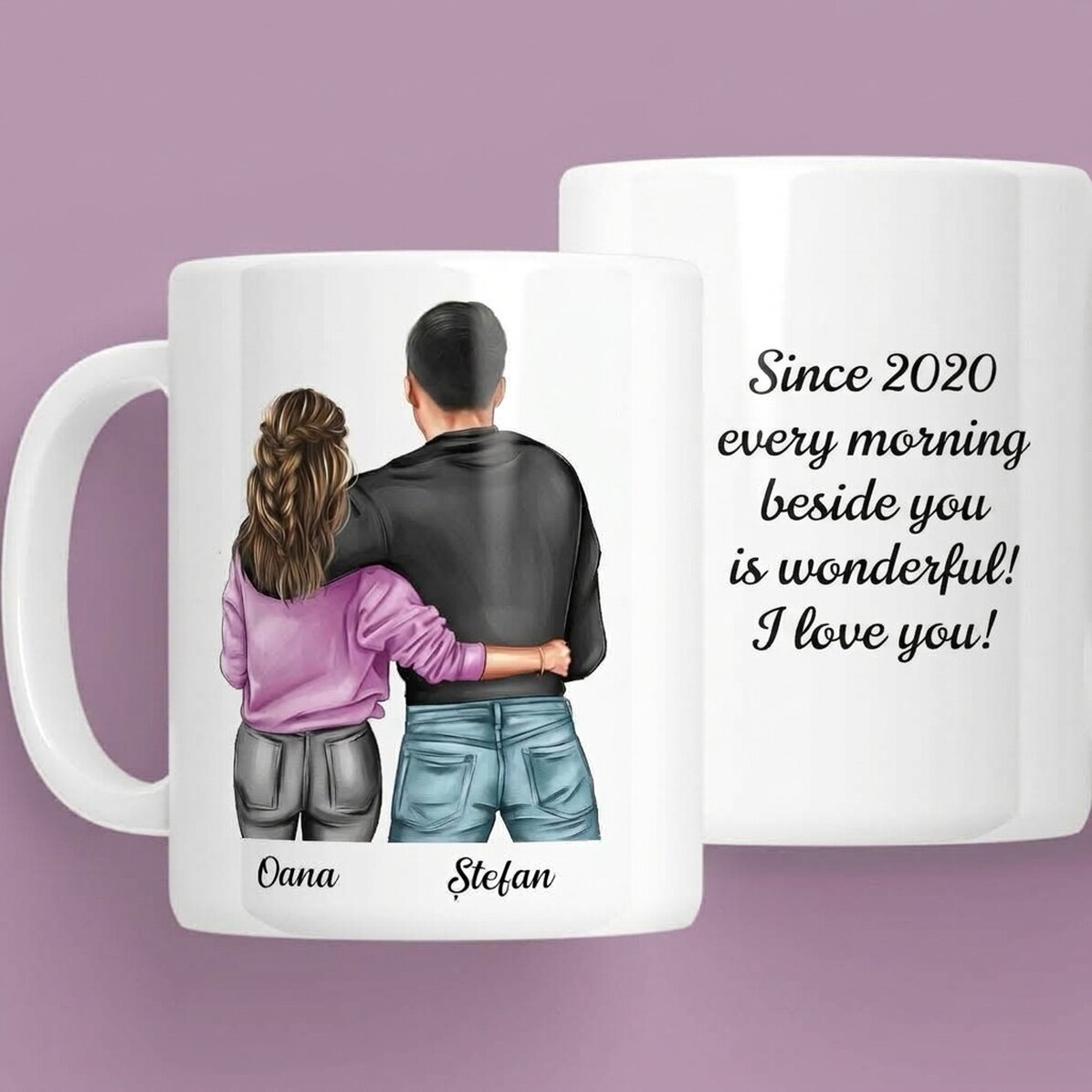 Personalisierte Tasse mit Namen und Botschaft – Für Paare