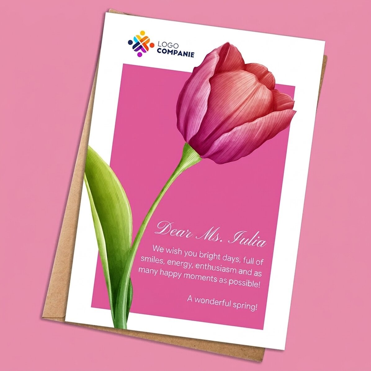 Individuell gestaltete Karte mit Text und Logo – Frühling