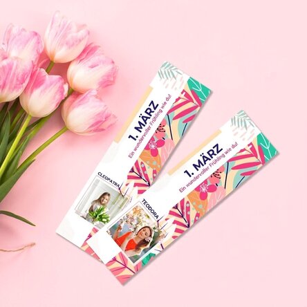 Personalisiertes Lesezeichen mit Foto und Text – Floral