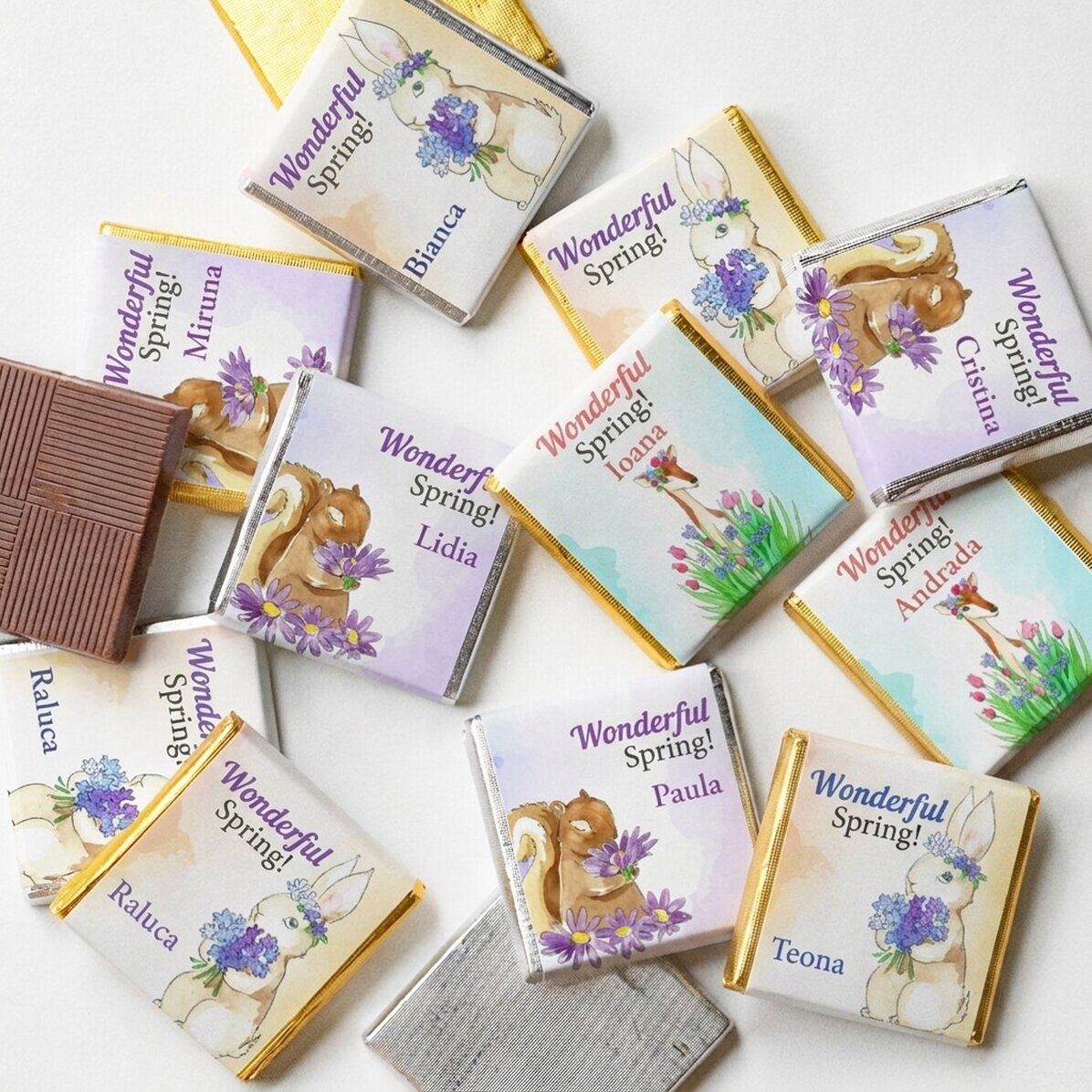10er-Set personalisierte Mini-Frühlingspralinen mit Text – Watercolor Spring