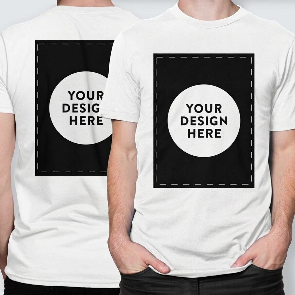 Personalisiertes Baumwoll-T-Shirt mit deinem Motiv auf Vorder- und Rückseite