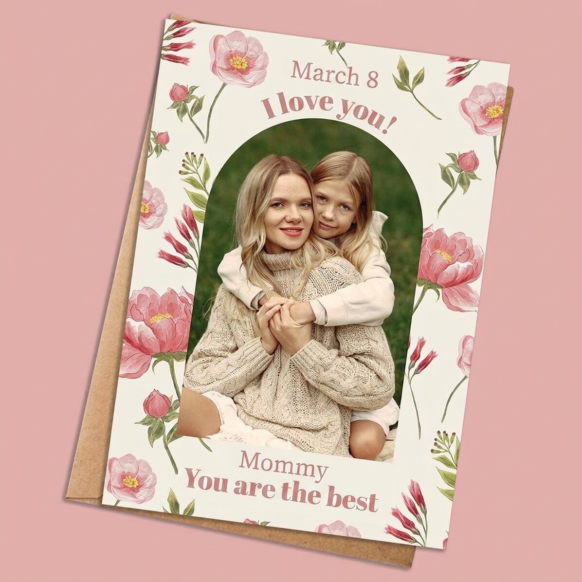 Personalisierte Karte mit Foto und Text – Aquarellblumen