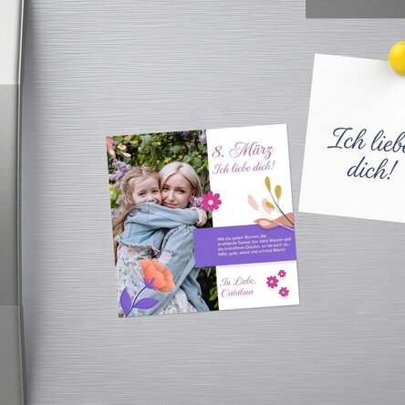 Individuell gestalteter Magnet 10x10 mit Foto und Text – Joyful