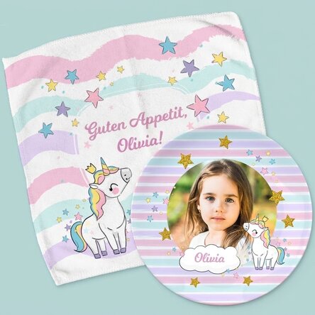 Individuelles Set – Teller und Serviette – Einhorn