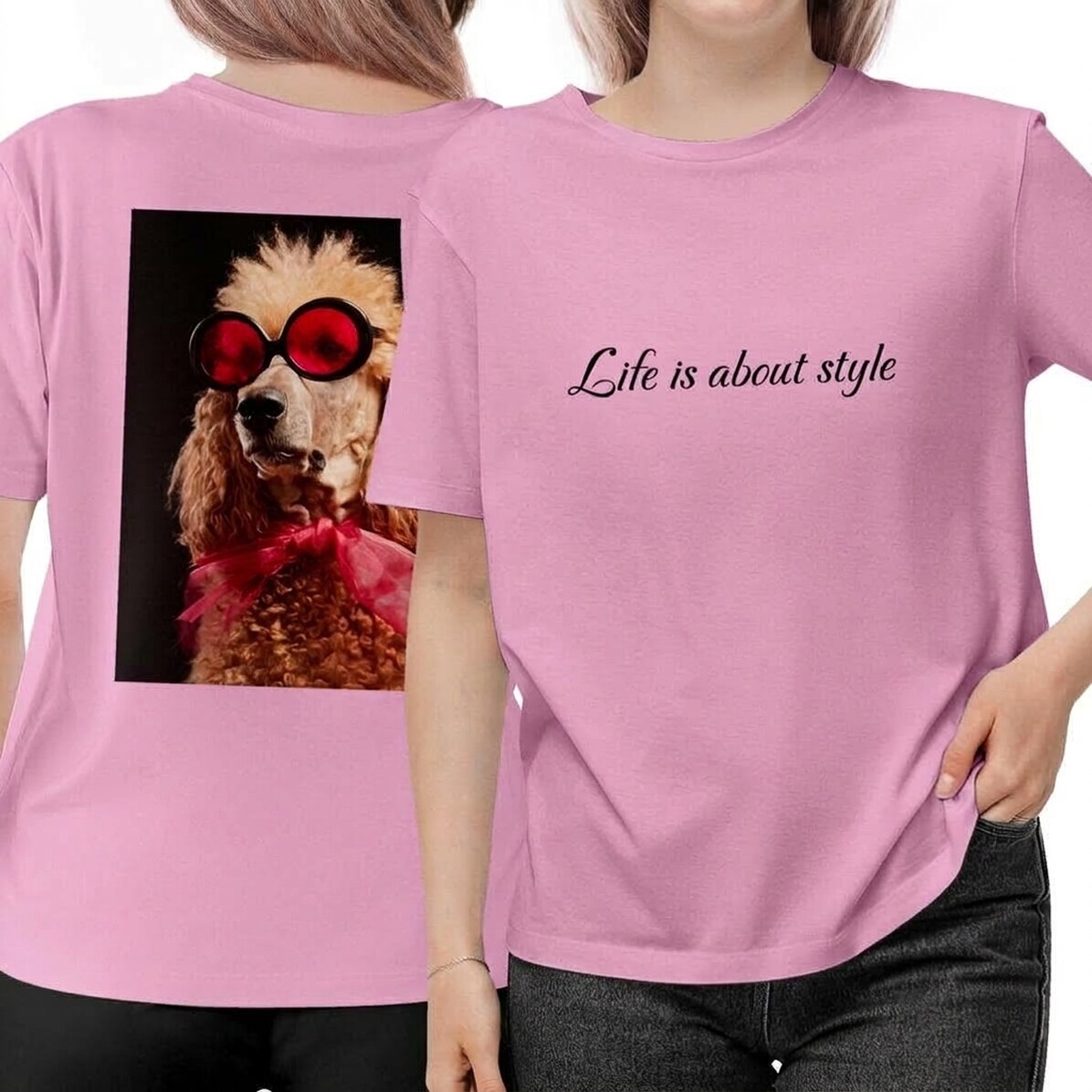 Personalisiertes Baumwoll-T-Shirt mit Text und Foto auf Vorder- und Rückseite