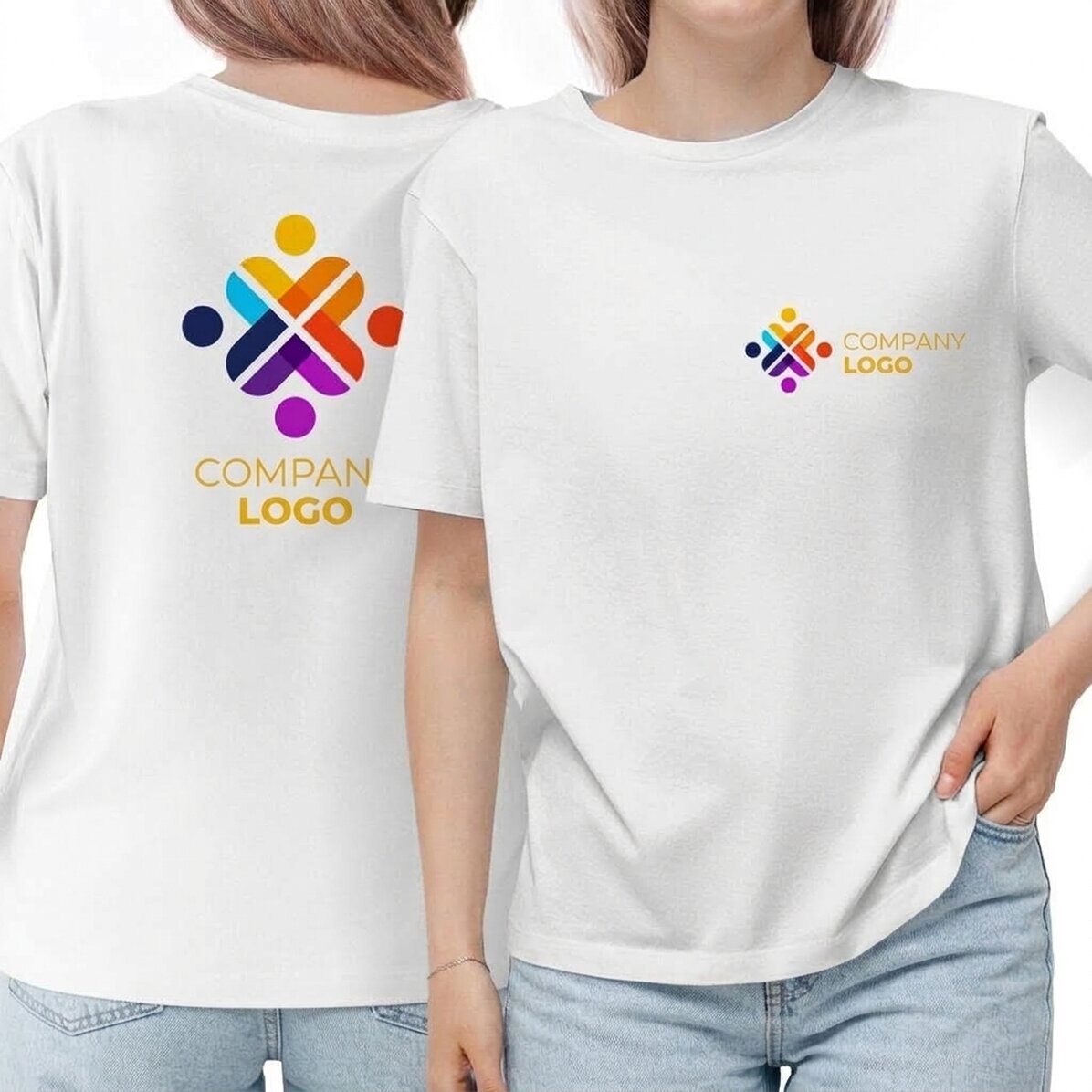 Personalisiertes Baumwoll-T-Shirt mit Logo auf der Vorderseite – Rückseite