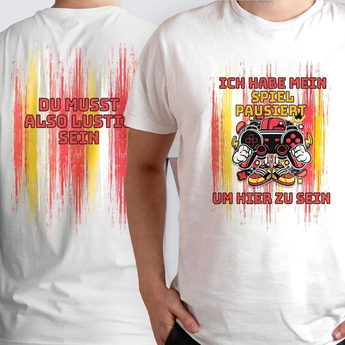 Personalisiertes Baumwoll-T-Shirt mit Aufdruck auf Vorder- und Rückseite – Gamer