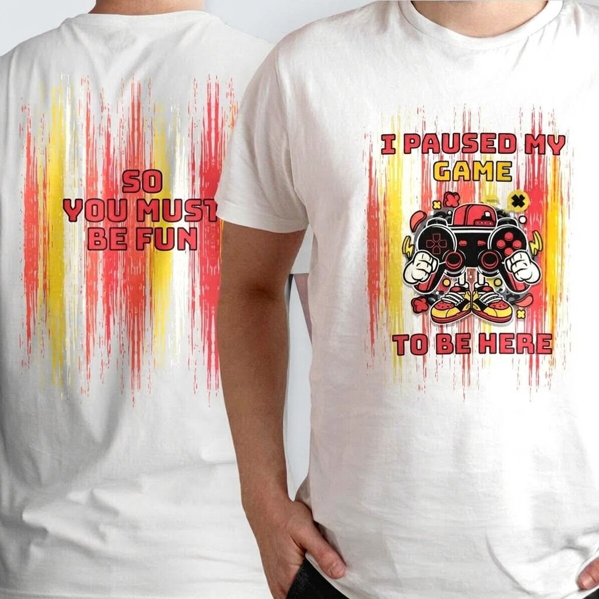 Personalisiertes Baumwoll-T-Shirt mit Aufdruck auf Vorder- und Rückseite – Gamer