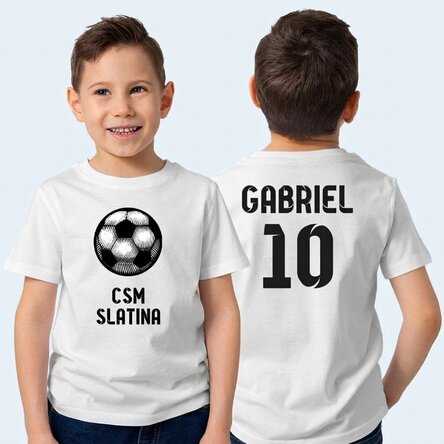 Personalisiertes Baumwoll-T-Shirt für Kinder mit Aufdruck auf Vorder- und Rückseite – Fußball