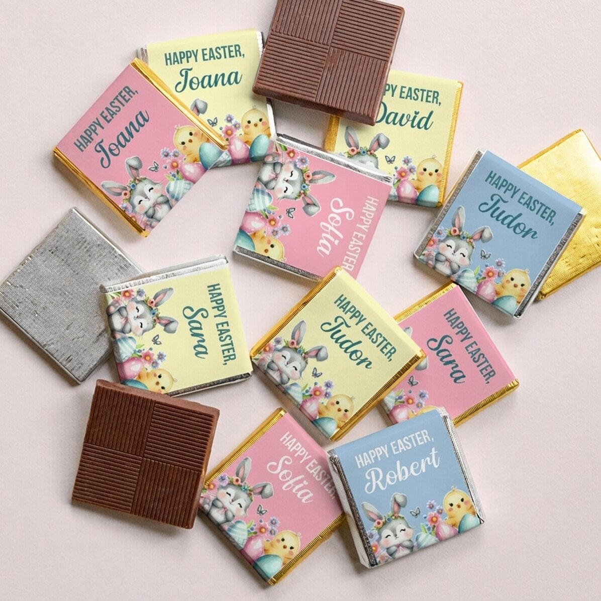 10er-Set personalisierte Mini-Pralinen mit Botschaft – Frohe Ostern!