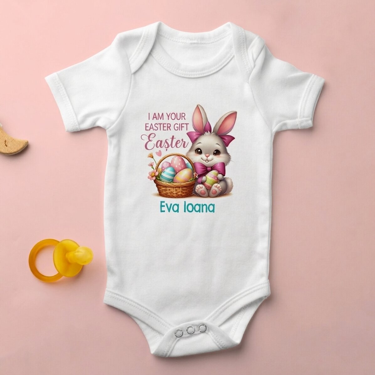 Personalisierter Baby-Body mit Namen – Ostergeschenk, Baby-Mädchen