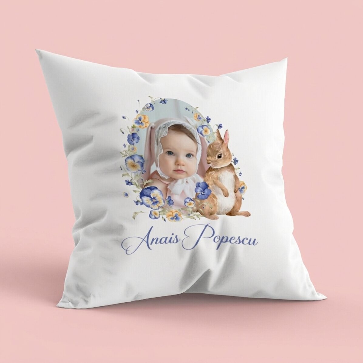 Personalisiertes Kissen mit Text und Foto – Bunny