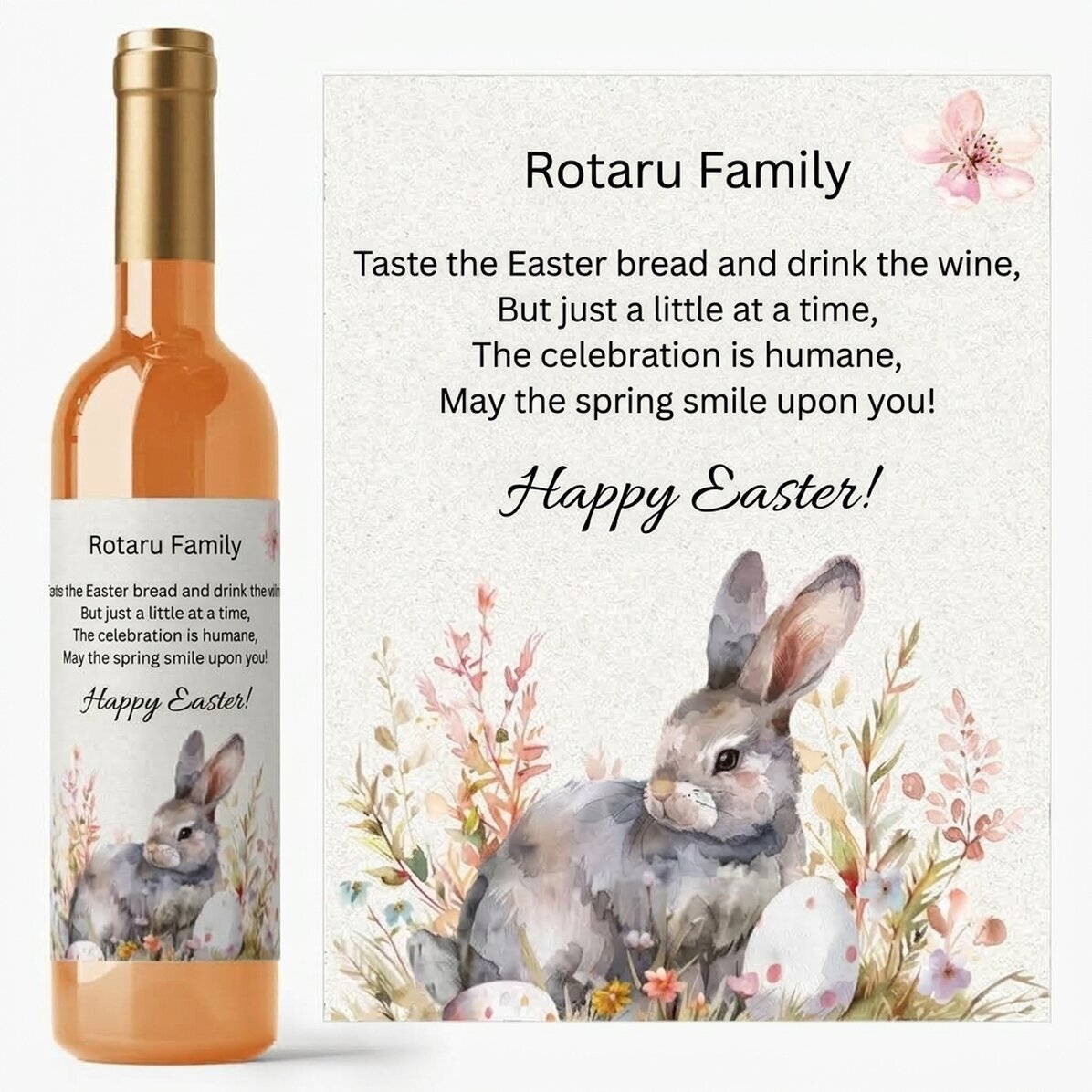 Personalisierter Wein mit Osterbotschaft – Cute Bunny