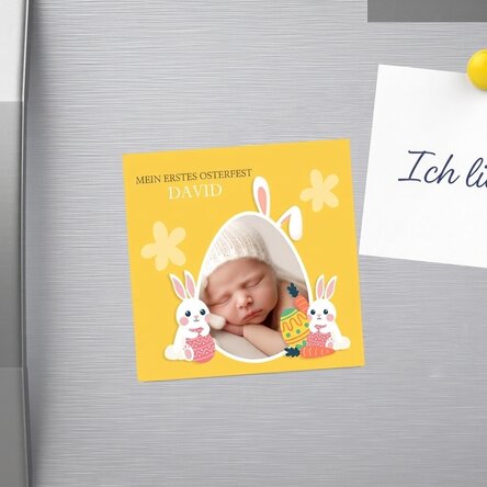 Individuell gestalteter Magnet 10x10 mit Foto und Botschaft – Ostern