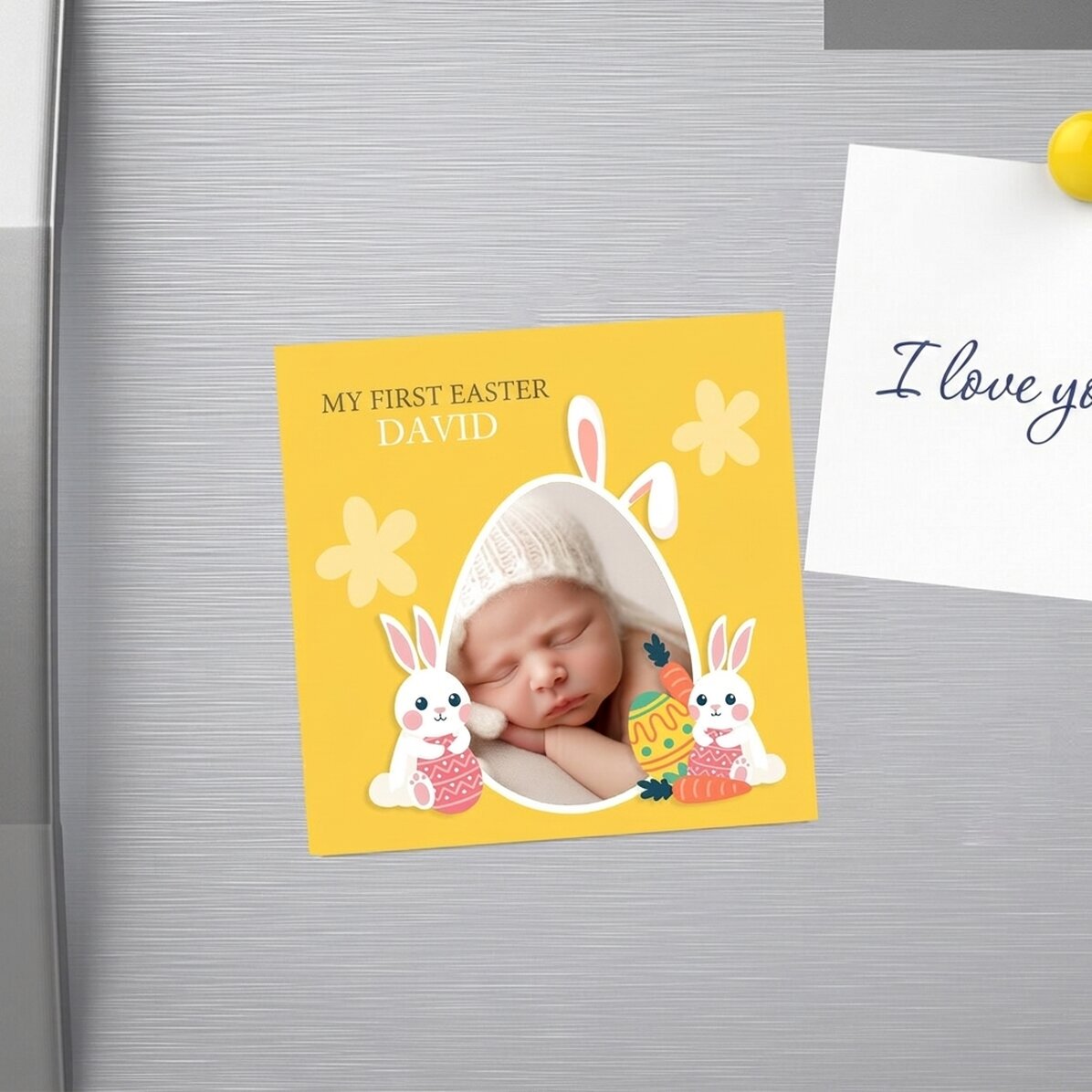 Individuell gestalteter Magnet 10x10 mit Foto und Botschaft – Ostern