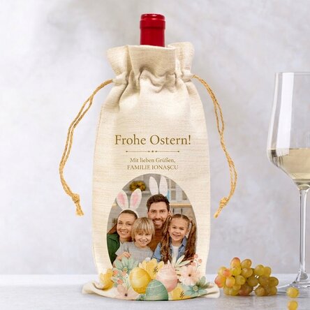 Personalisierte Tüte mit Foto und Botschaft für eine Flasche Wein – Osterhase