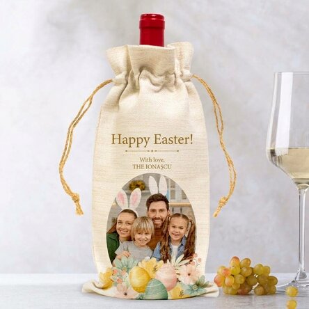 Personalisierte Tüte mit Foto und Botschaft für eine Flasche Wein – Osterhase