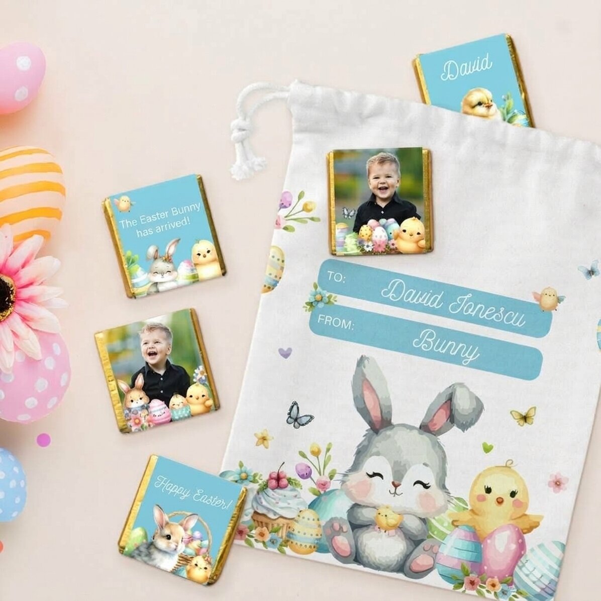 Individuelles Set – Tütchen und 5 Mini-Pralinen – Vom Hasen
