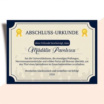 Individuell gestaltete Urkunde mit Text – Das Erwachsenenleben