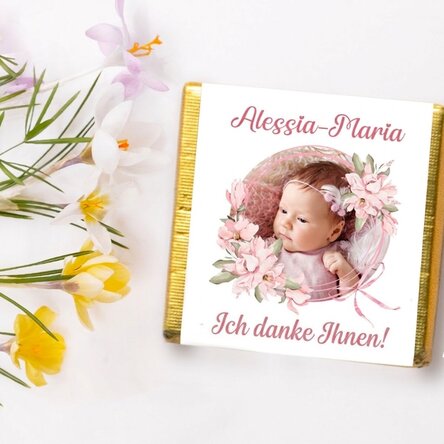 Personalisierte Mini-Schokolade als Taufgeschenk mit Foto und Text – Rosa
