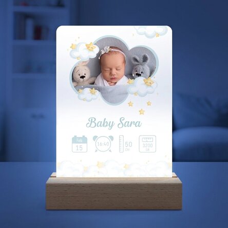 Individuell gestaltete LED-Nachtlampe mit Foto und Text – Baby