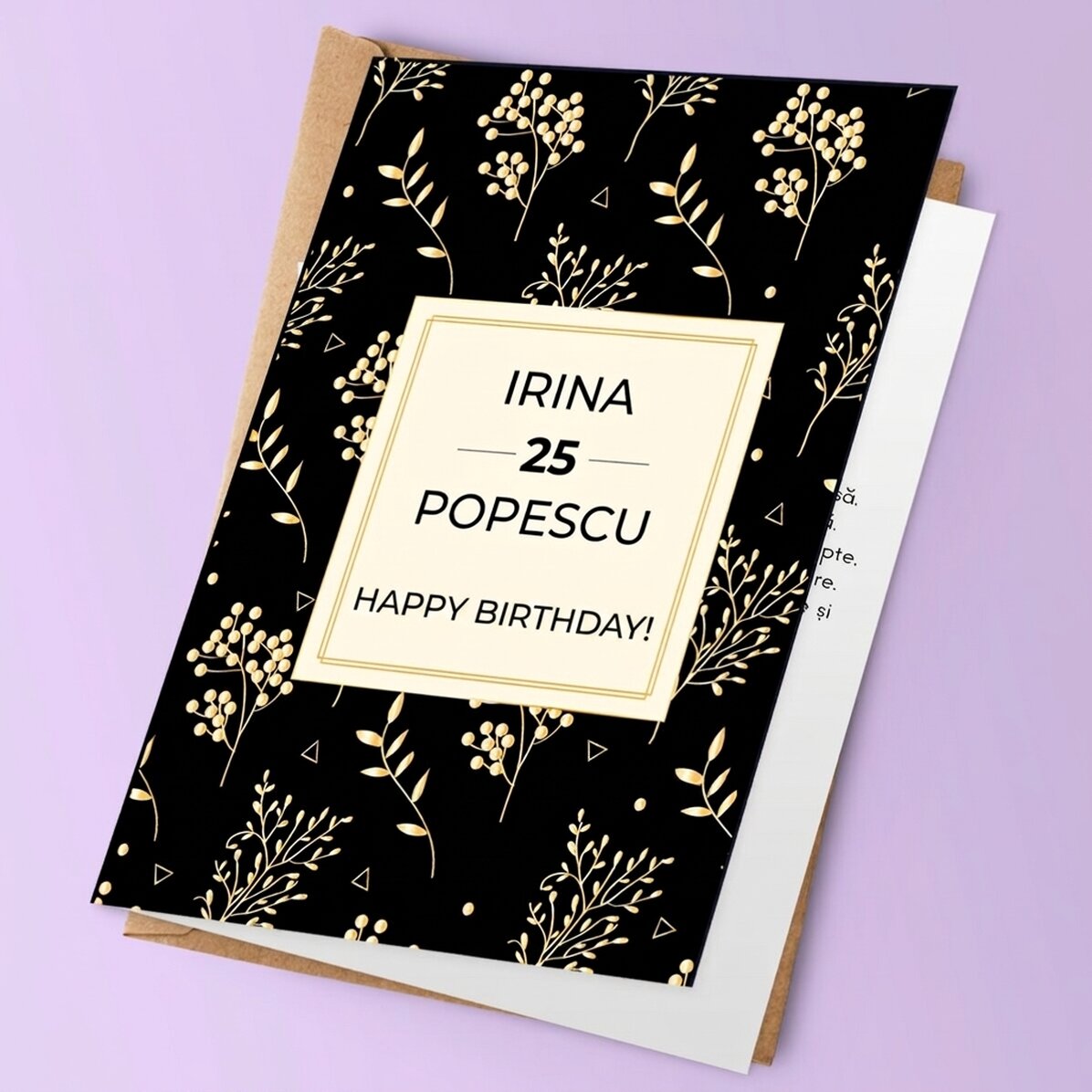 Personalisierte Grußkarte mit Text – Gold flowers