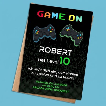Personalisierte Karte mit Text – Einladung – Game on