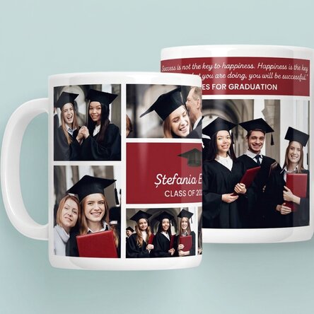 Personalisierte Tasse mit 6 Fotos und einer Botschaft – Schulabschluss