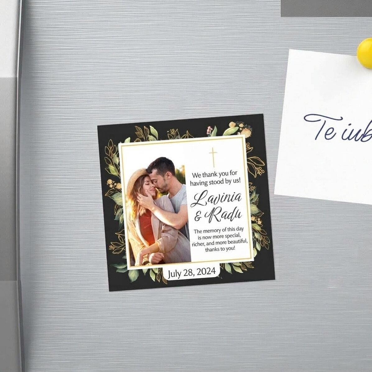 Magnet-Andenken für die Hochzeit, 10 x 10 cm, individuell gestaltet mit einem Foto und einem Text – 