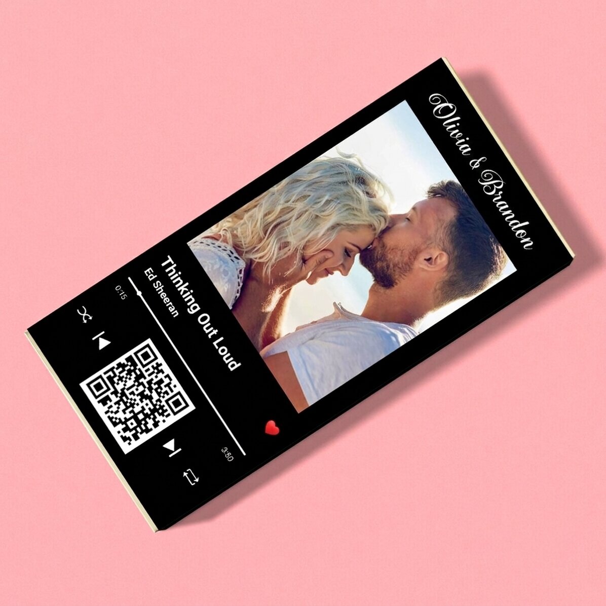 Personalisierte Schokolade mit Foto, Text und QR-Code – Unser Lied