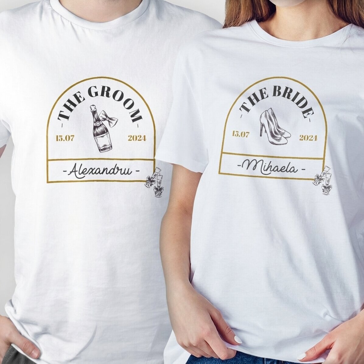Personalisiertes Baumwoll-T-Shirt mit Schriftzug für die Hochzeit – Vintage Love