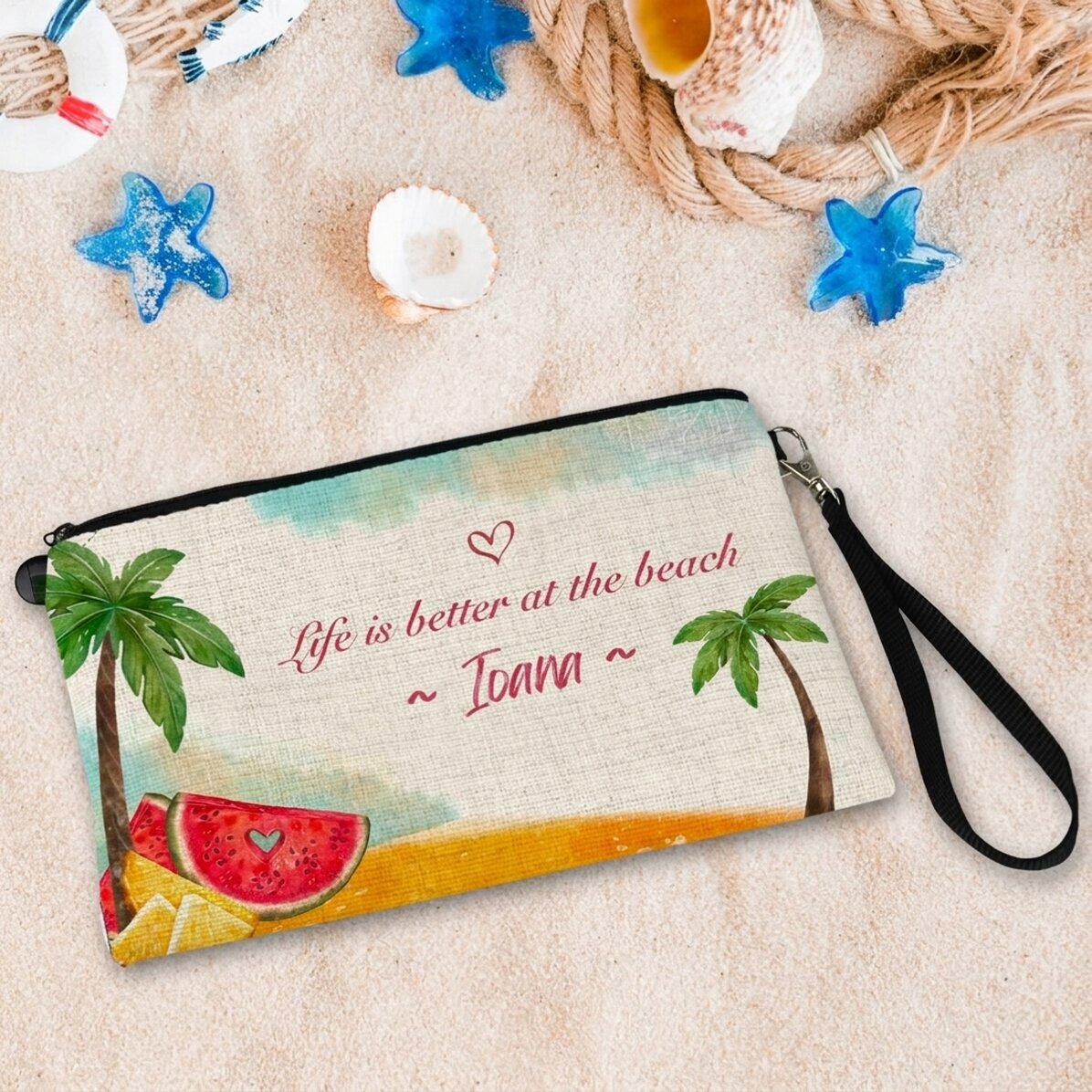 Personalisierte Accessoire-Tasche mit Text – Beach