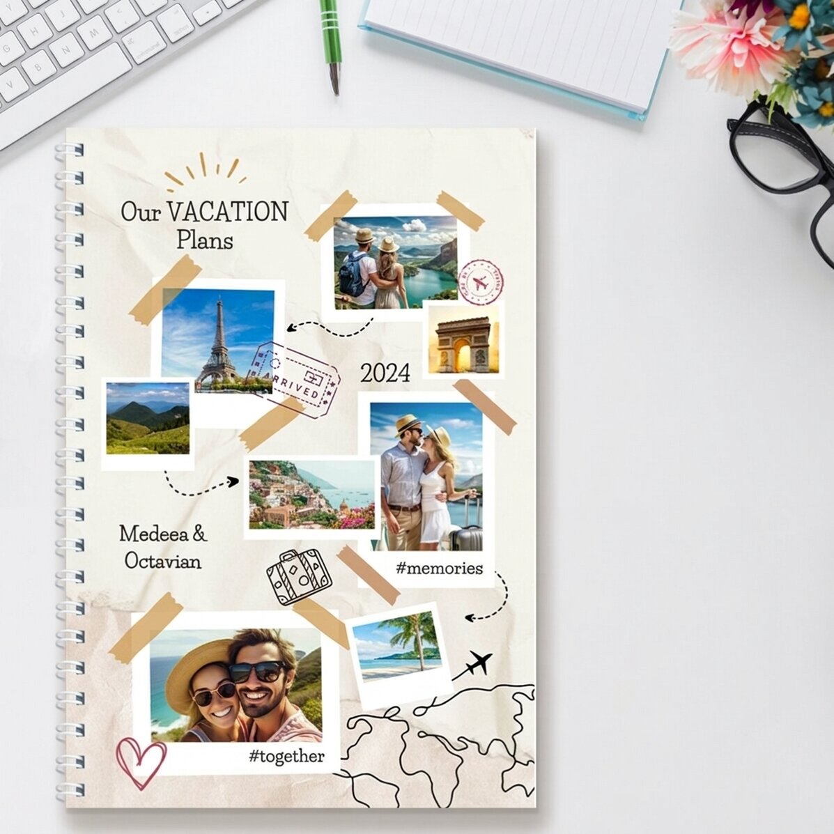 Personalisiertes Notizbuch mit 8 Fotos und Text – Urlaubspläne