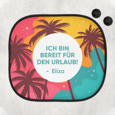 Individuell gestaltete Sonnenblende für das Auto mit Botschaft – Urlaub