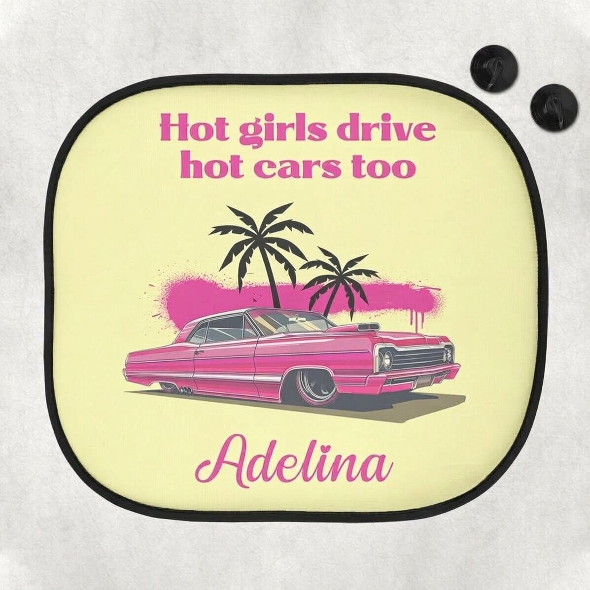 Individuell gestaltete Sonnenblende für das Auto mit Text – Pink