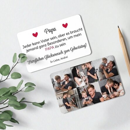 Individuell gestaltete Aluminiumkarte (Vorder- und Rückseite) mit 6 Fotos und Text