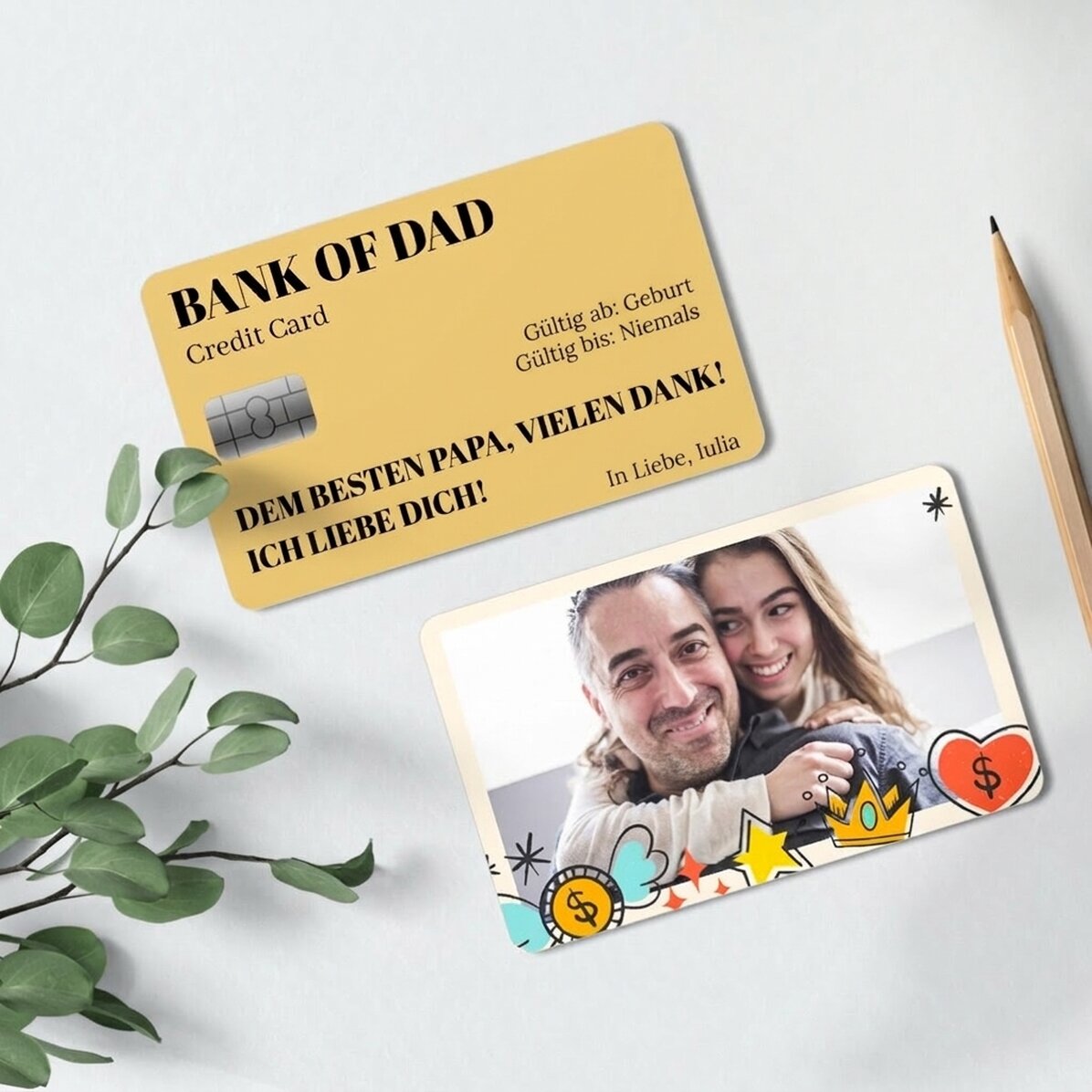 Individuell gestaltete Aluminiumkarte (Vorder- und Rückseite) mit einer Botschaft und einem Foto – B