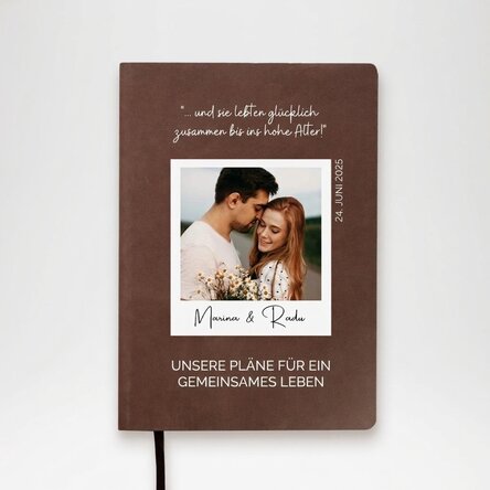 Personalisierter, farbiger Lederkalender mit einem Foto und einer Botschaft