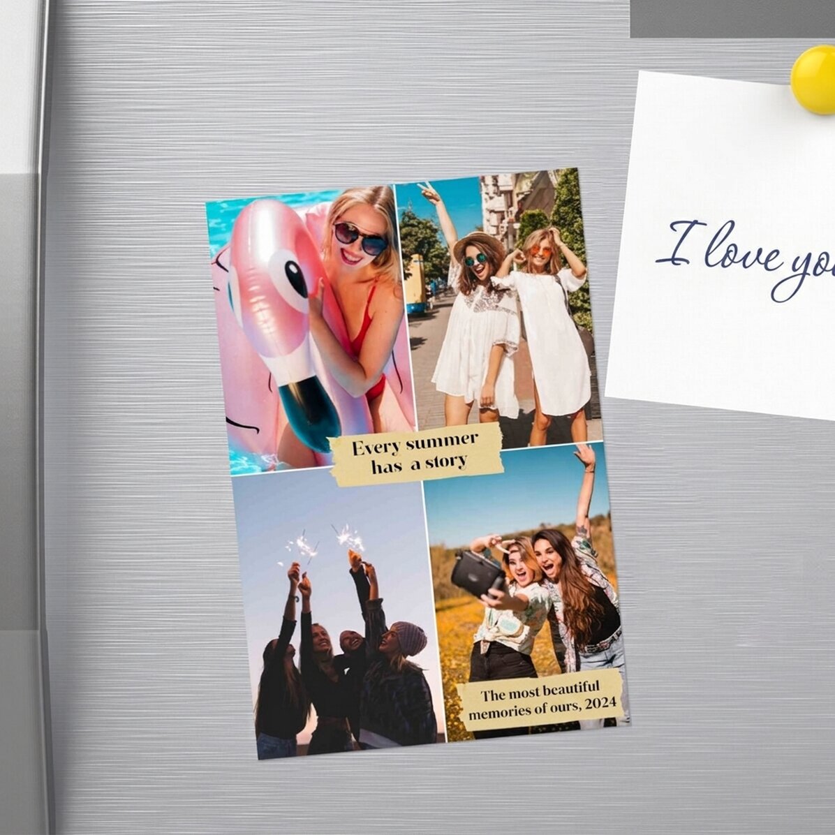 Individuell gestalteter Magnet (10 x 15 cm) mit 4 Fotos und Texten