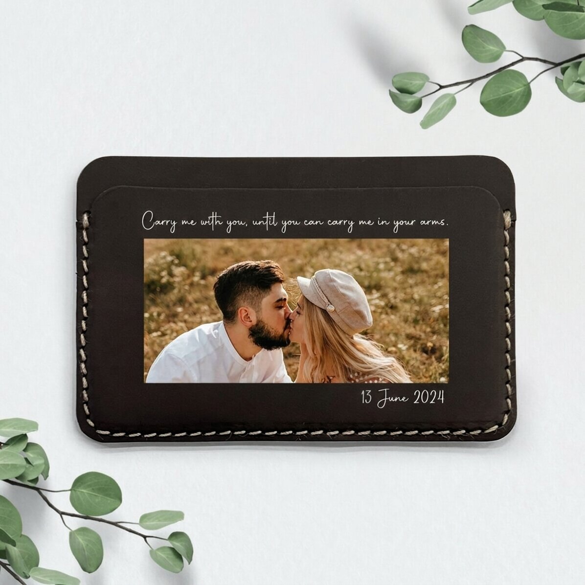Personalisierte farbige Lederbrieftasche mit Foto und Botschaft