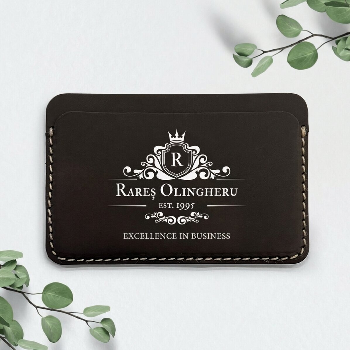Personalisierte, farbige Lederbrieftasche mit Schriftzug – Excellence