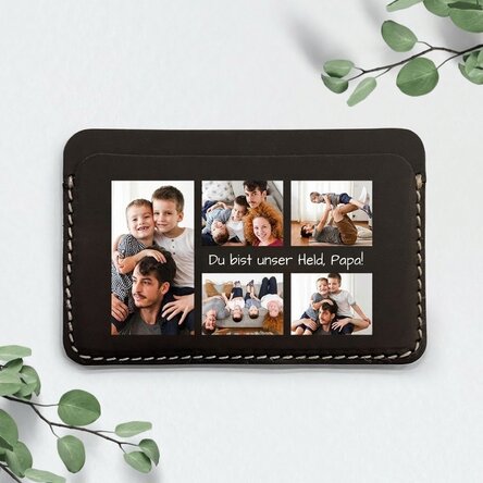 Personalisierte farbige Lederbrieftasche mit Botschaft und 5 Fotos
