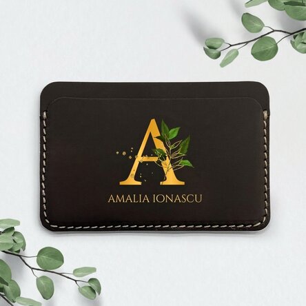 Personalisierte Lederbrieftasche in Farbe mit Initiale und Namen – Gold