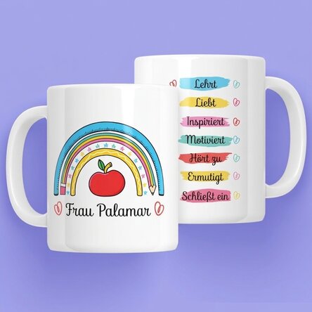 Personalisierte Tasse mit Text – Die Arbeit des Lehrers