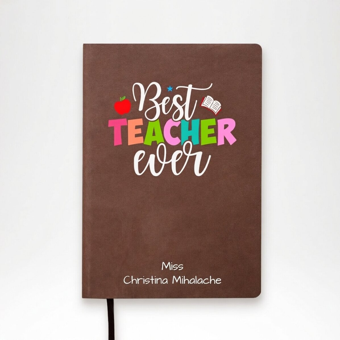 Individuell gestalteter, farbiger Terminkalender mit Schriftzug – „Best teacher ever“