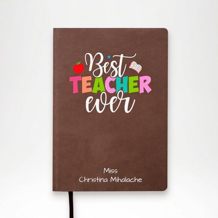 Individuell gestalteter, farbiger Terminkalender mit Schriftzug – „Best teacher ever“