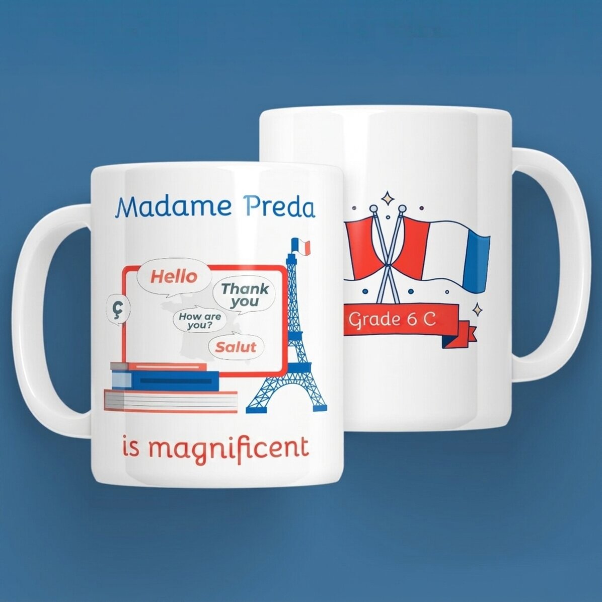 Personalisierte Tasse mit Botschaft – Französischlehrerin