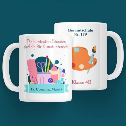 Personalisierte Tasse mit Botschaft – Kunstlehrerin