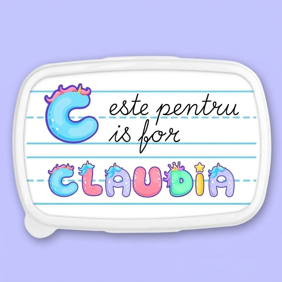 Lunchbox, personalisierte Auflaufform mit Namen – Einhorn-Motiv