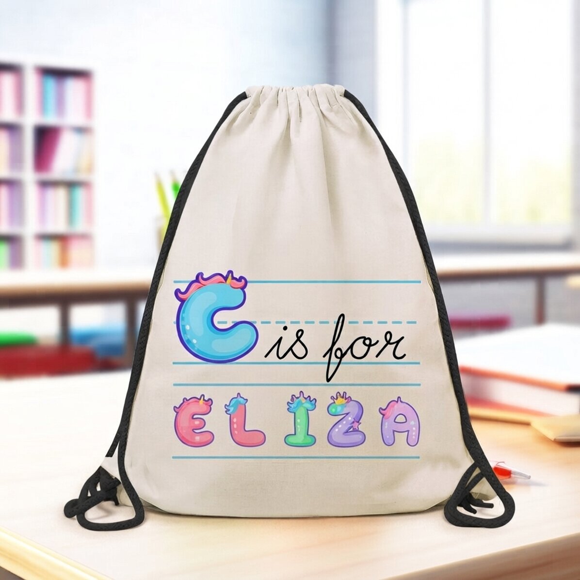 Personalisierter Rucksack mit Namen und Botschaft – Einhorn-Motiv